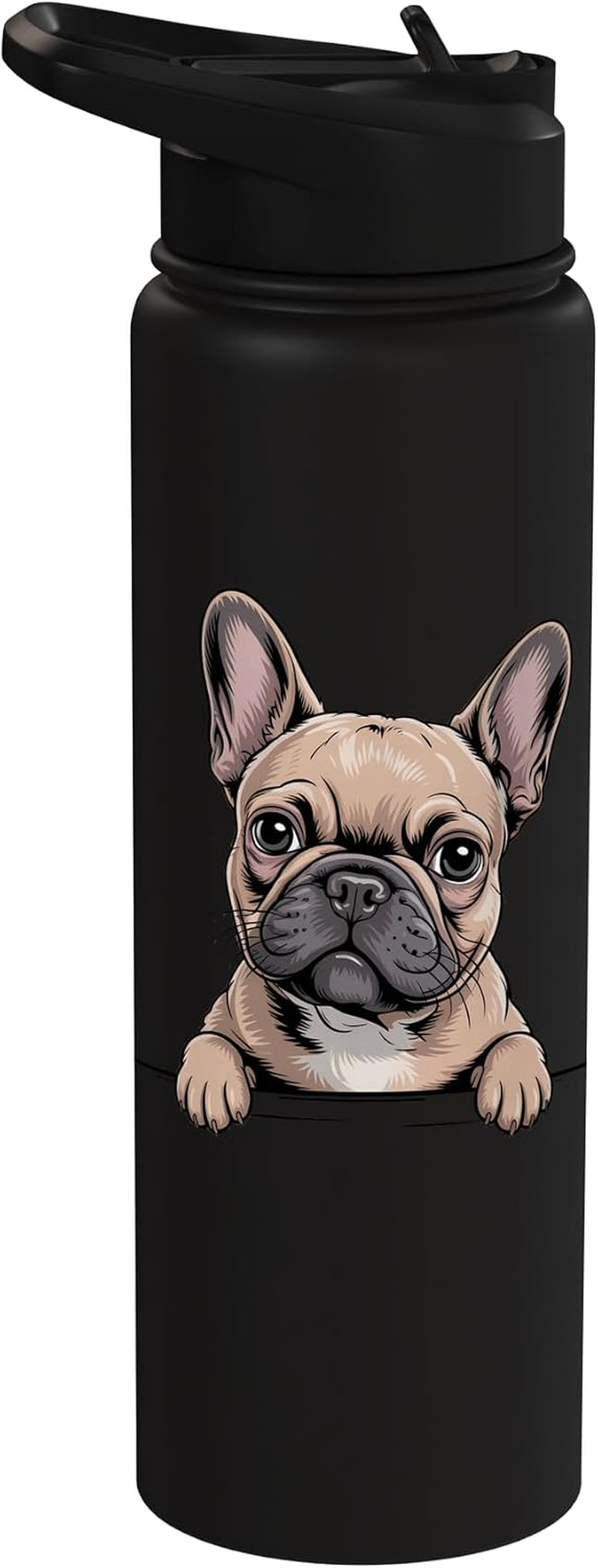 French Bulldog Funny Peeking Frenchie Pocket Puppy Dog Lover Stainless Steel Insulated Water Bottle