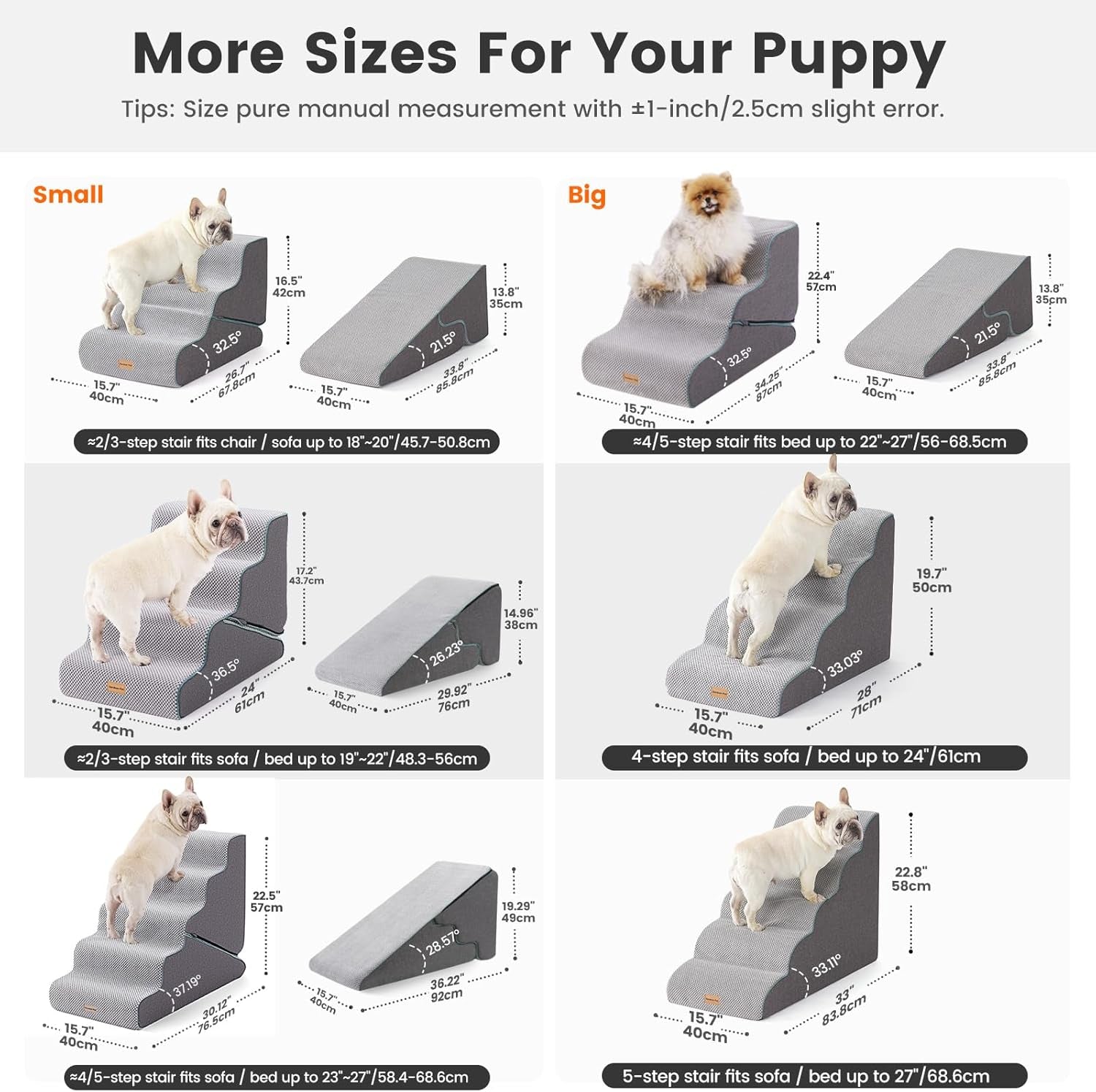 Gardner Pet Dog Stairs for Small Dogs 16.5" H, 2 in 1 Transformable 3-Step Pet Stairs and Ramp, Dog Steps for Couch (13-20 In) with Durable Non-Slip Waterproof Cover and Certipur-Us Certified Foam