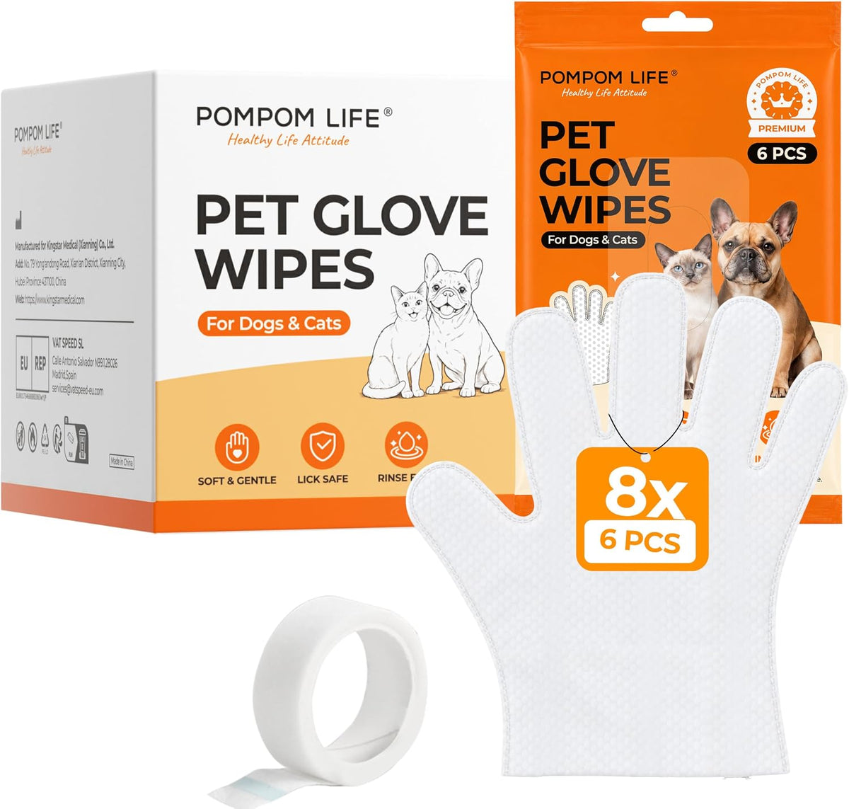 Pet Cleaning Glove Wipes for Dogs Cats, 10"×9" No-Rinse Grooming, 24 Count
