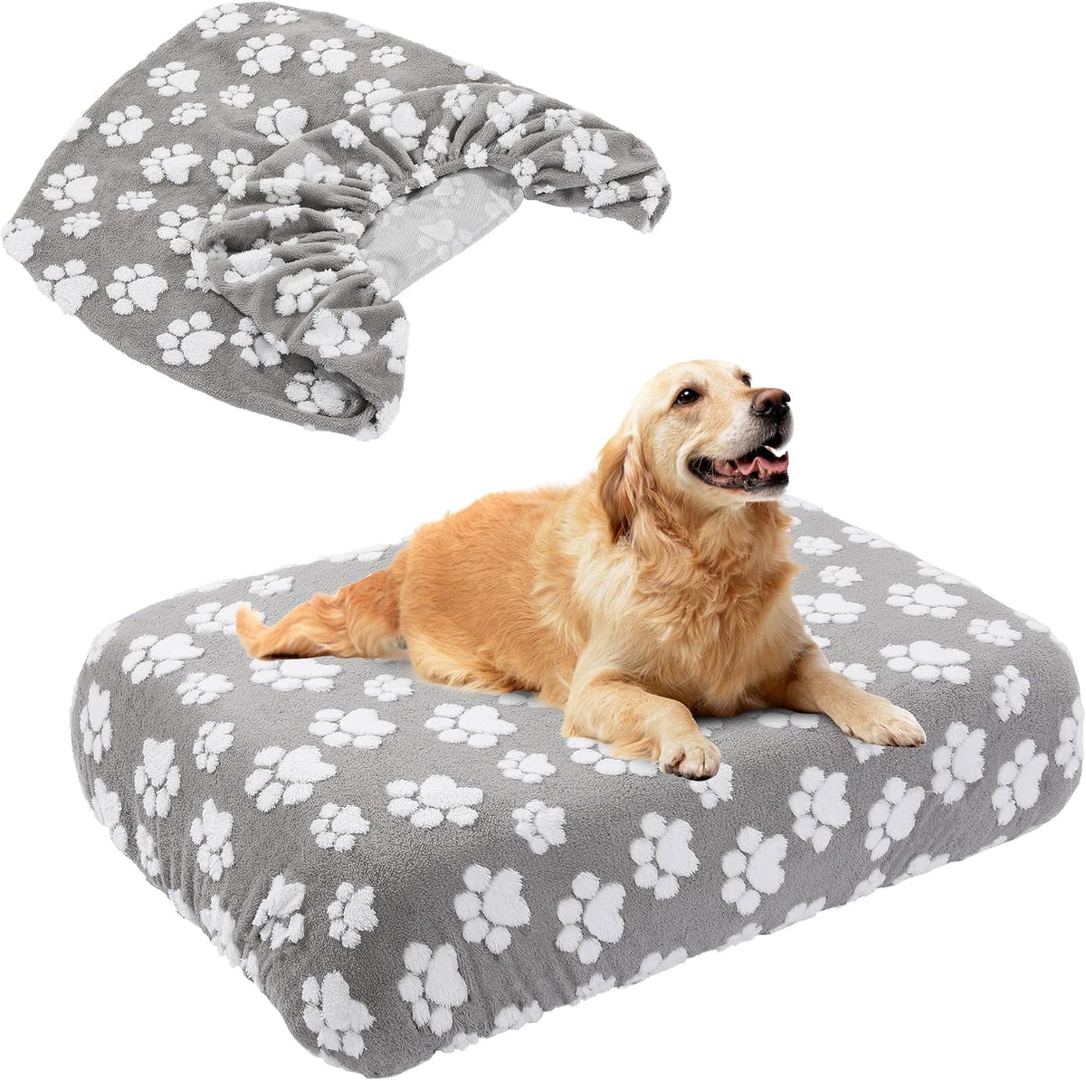 BALAPET Washable Dog Bed Cover 100% Waterproof, Soft Plush Velvet Dog Bed Covers Replacement Only, Fitted Reusable Cover for Pet Mat Bed(44X35X6In)