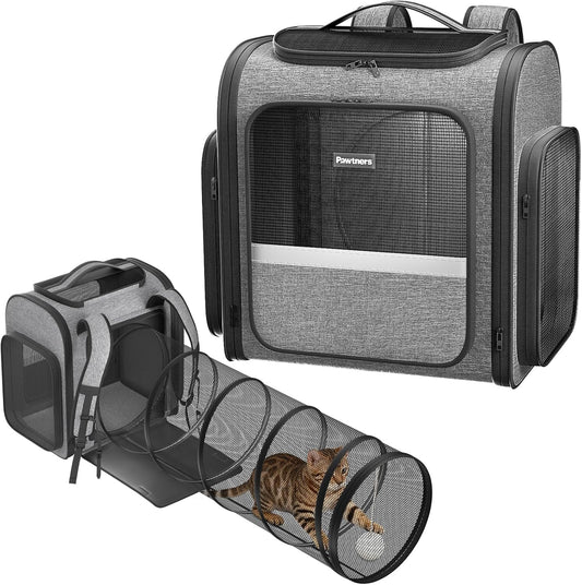 Cat Backpack with Play Tunnel, Design for Carrying Playing Grey
