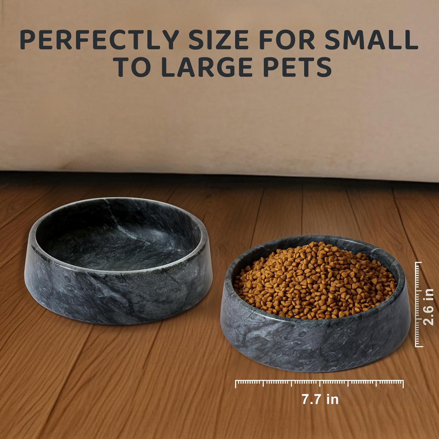 SAMAH Black Marble Dog Bowl, Non-Slip Non-Tipping Heavy Dog Food Bowl, Large Weighted Stone Dish, Natural Marble Pet Water Bowl, Easy to Clean, Present for Cat & Dog Lovers, Holds 6 Cups(6 Lbs)