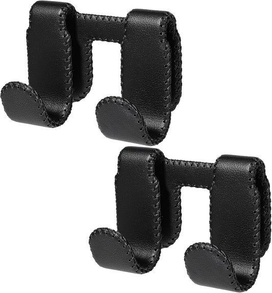 Car Seat Hooks for Tesla Model Y(Juniper) Model 3(Highland), Leather-Wrapped with Stainless Steel Core & Handmade Stitching, Purse Hanger Bag Holder, Automotive Seat Back Organizers (Black-2 Pack)