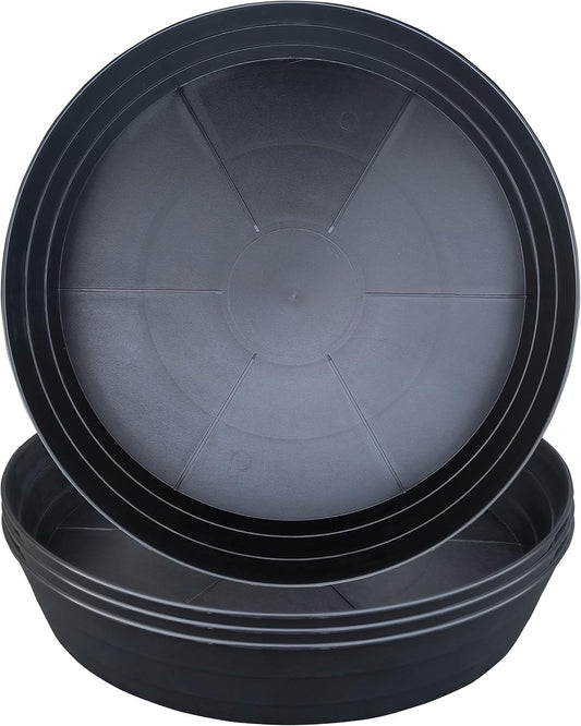 Plant Saucer 4 Pack 10 Inch Heavy Drainage Tray for Indoors No Holes, 12 14 16 18 20 25 Inch Plastic Plant Saucers Water Catcher for Pots Base Extra-Deep Plant Trays for Flower Pot (10 Inch, Black)