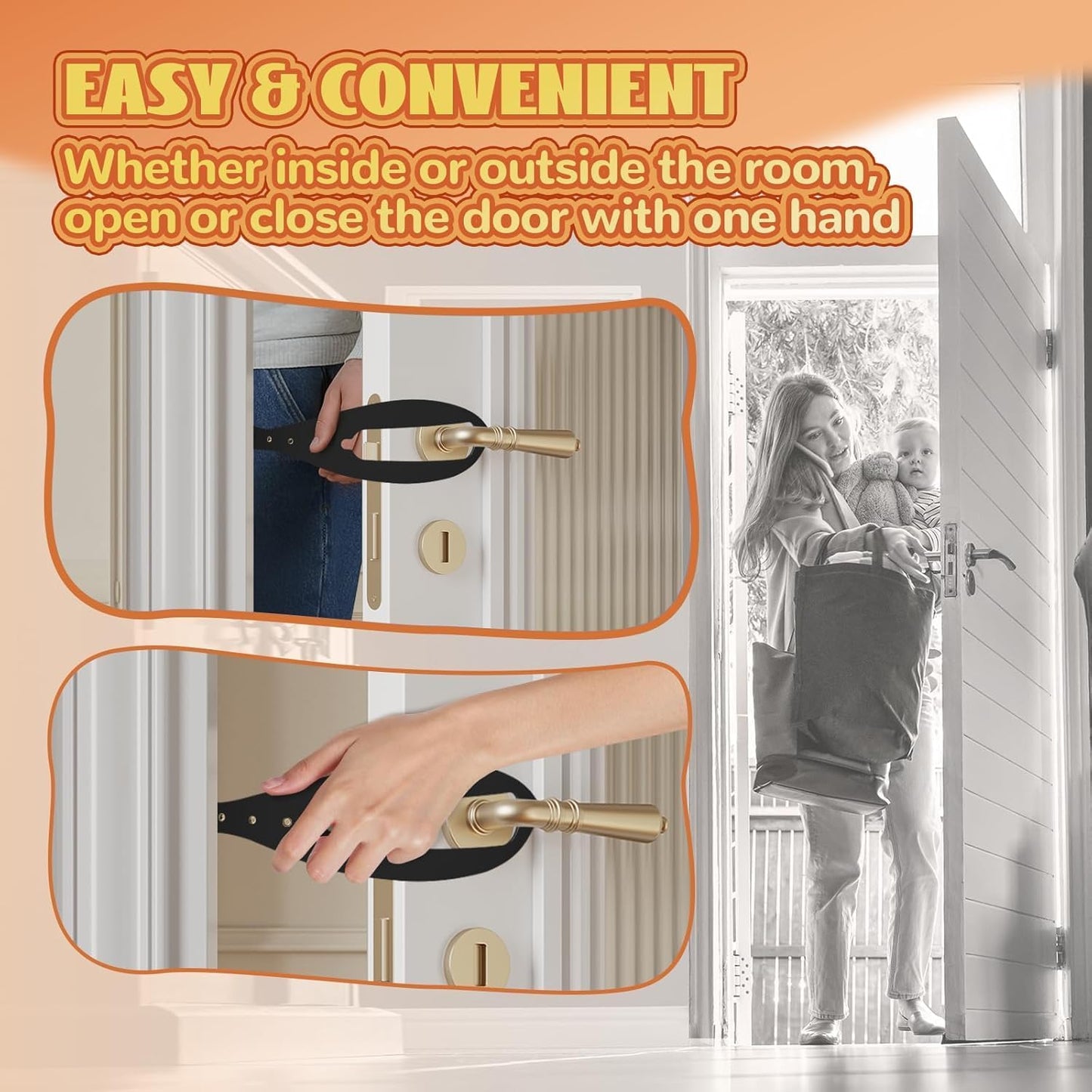 TGIOW Cat Door Latch, 2 Pcs Cat Door Stopper Pet Door Latch to Keep Dog Out of Litter Box and Food, Door Prop for Cat with 5 Adjustable Size Strap 2.5-6" Wide, No Measuring, Easy to Install, Black