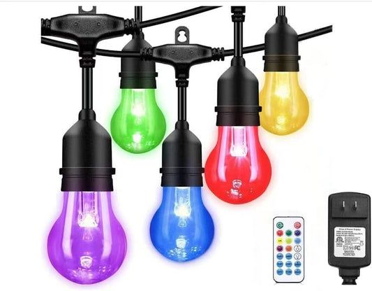 Auroraworld 35FT RGB Outdoor String Lights, Dimmable Color Changing Waterproof LED Patio Lights with Remote & E26 Shatterproof Edison Bulbs for Bistro Backyard Garden Party Decor