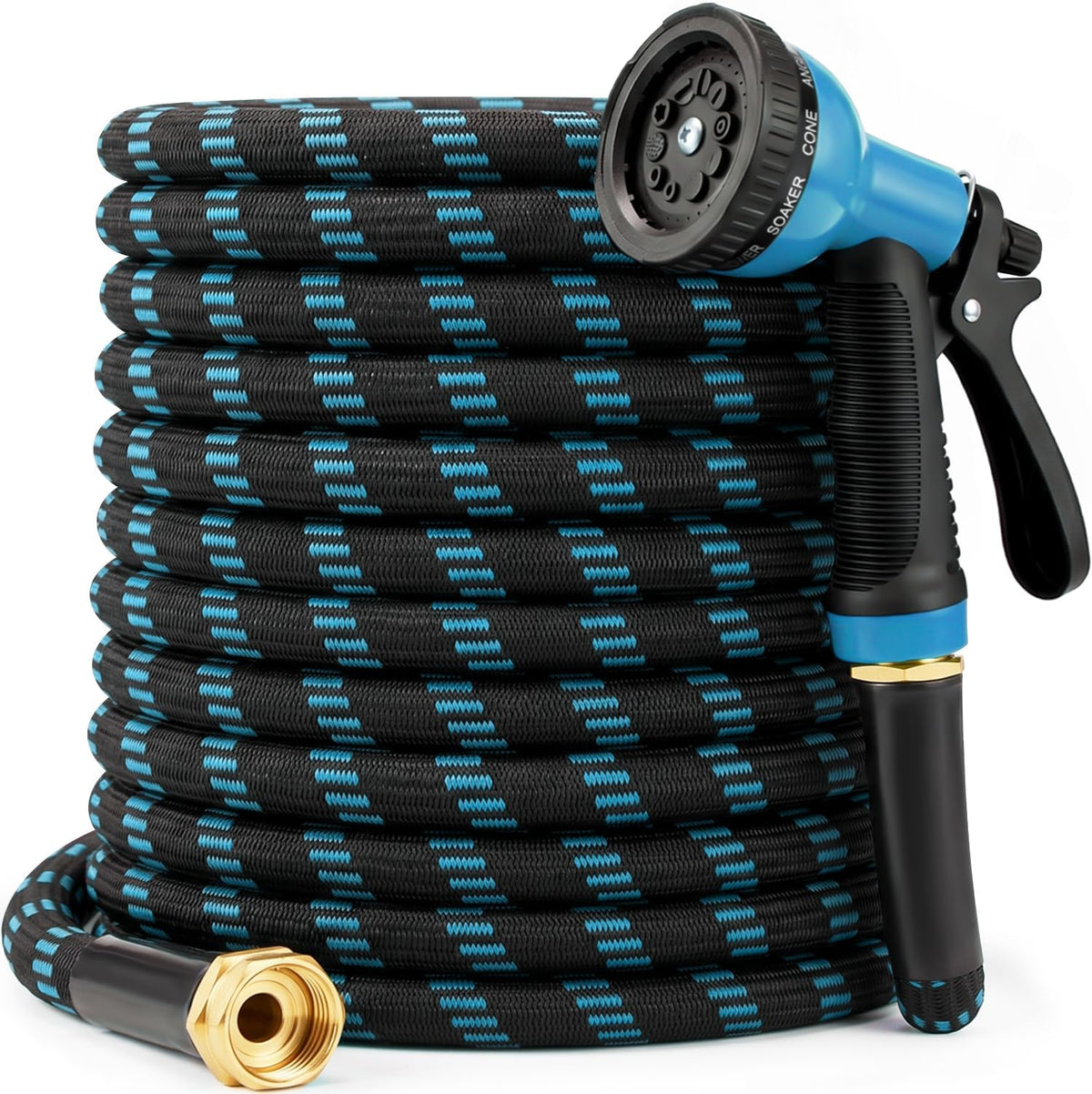 Garden Hose 150 Ft, 2026 Upgraded Kink Free Flexible Water Hose 150Ft with 10 Pattern Spray Nozzle, Leak-Proof, Portable, Ultra Lightweight & Durable Garden Hose for Yard, Lawn, Outdoor (Black & Blue)
