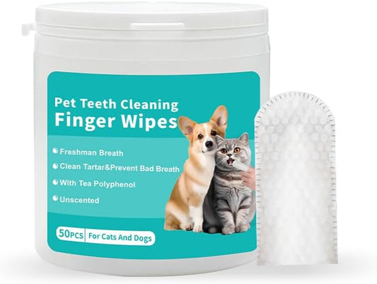 Disposable Non-Woven Fabric Pet Teeth Cleaning Finger Wipes, Dog Cat Dental Care Finger Sleeves Remove Plaque Tartar Freshen Breath Oral Cleaning Wipes for Puppy Kitten Pets