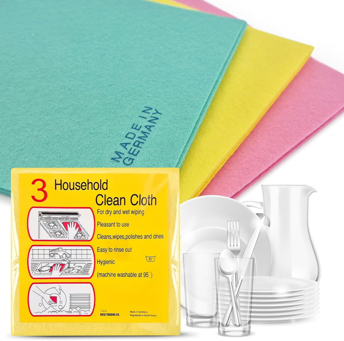 COELO 12 Pack Large German Universal Household Towels, Ultra Soft Absorbent Reusable Cleaning 3 Color Dishcloths Drying Non-Woven Machine Washable Fabric 15 X 15 In, Cleaning Home Kitchen Pets Polish