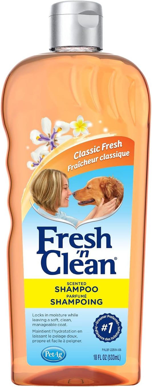 Pet-Ag Fresh ’N Clean Scented Shampoo, Classic Fresh Scent - 18 Oz - Moisturizes with Vitamin E & Aloe Vera - Strengthens & Repairs Coats - Soap Free