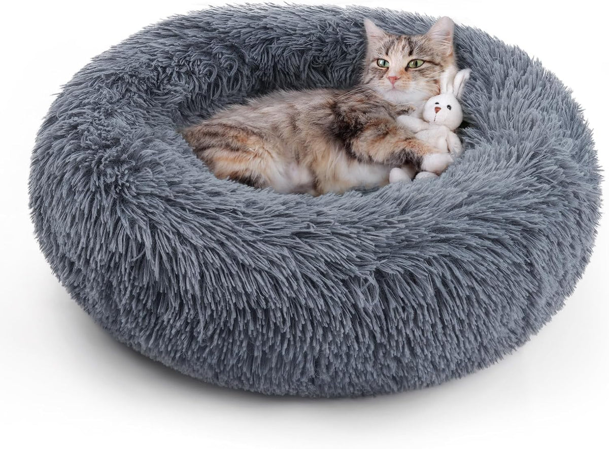 Rabbitgoo Calming Cat Beds for Indoor Cats, 20 Inches, Dark Grey