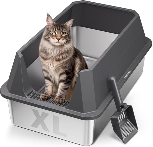 Stainless Steel Litter Box with Scoop,Xl Metal Pan for Cats