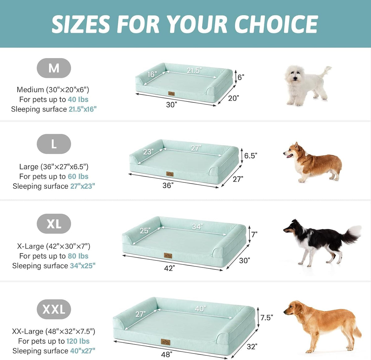 COZY KISS Cooling Dog Bed for Large Dogs, 42" Orthopedic Pet Sofa