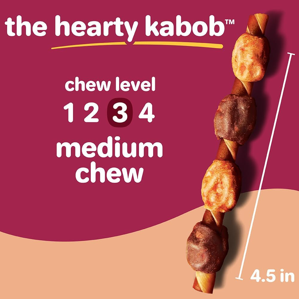 Hartz Oinkies Hearty Kabobs Rawhide‑Free Dog Treats, High‑Protein, Long‑Lasting Highly Digestible Chews Made with Real Chicken, Duck, Sweet Potato & Carrot, 18 Count