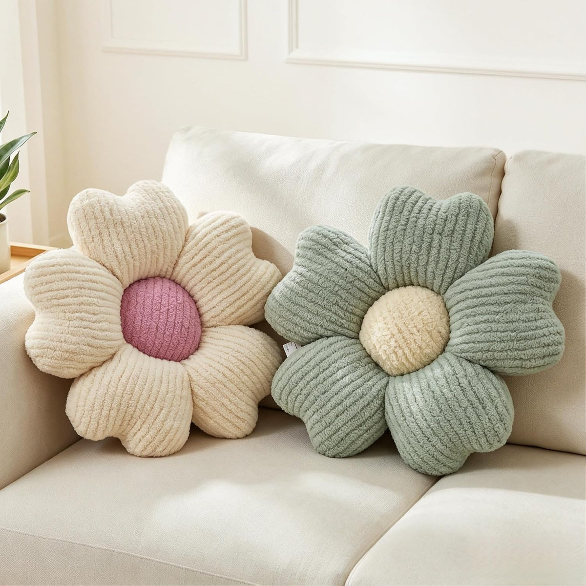2Pcs Flower Pillow Cute Green Decorative Throw Pillows for Bed Couch