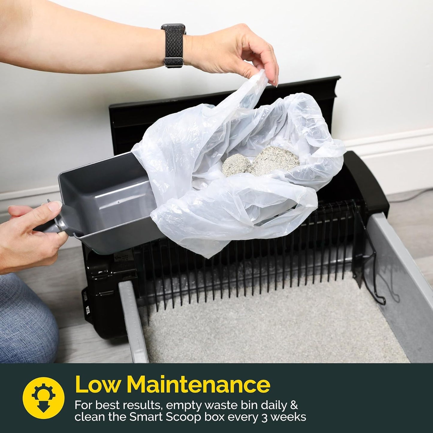 Pet Zone Semi - Self Cleaning Semi Automatic Cat Litter Box - Smart Scoop Cat Litter Box with 6 Bags & Carbon Filter for up to Two Cats 6-16 Pounds