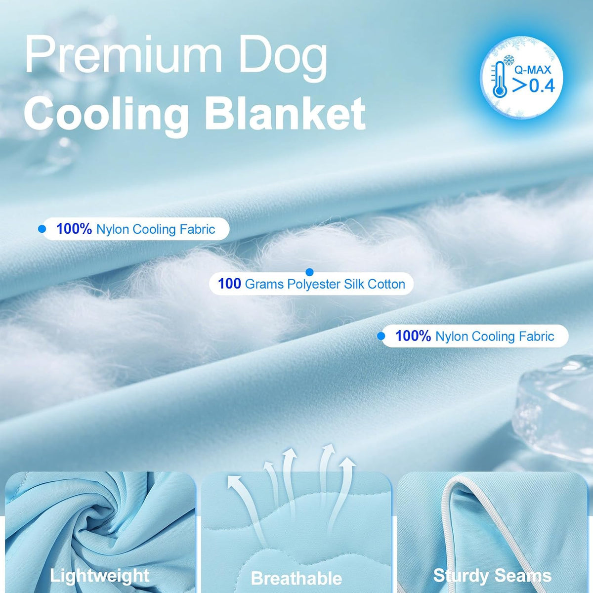 Premium Q-MAX>0.4 Cooling Dog Blanket, 30"×40", L, Blue