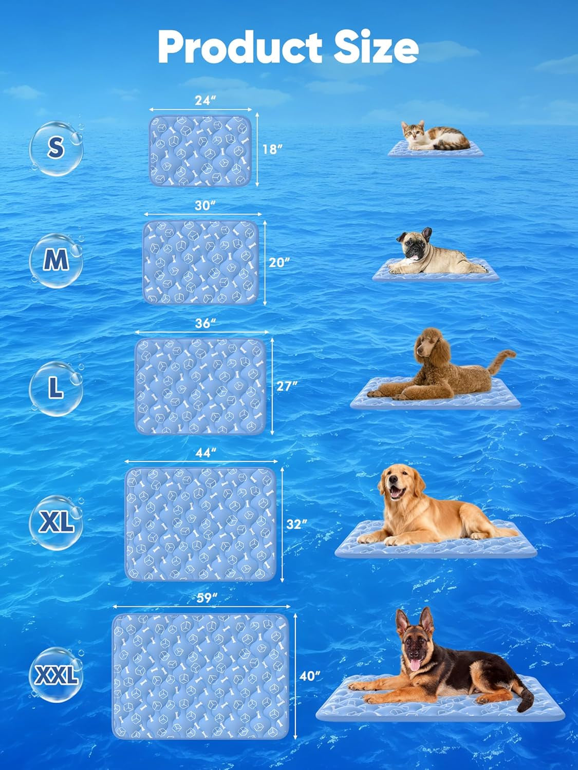 Rywell Dog Cooling Mat 2.0, Ocean Blue,44" X 32" Thick & Durable Cooling Mat for Extra Large Dogs, Long-Lasting Cool with Waterproof & Color-Changing Arc-Chill Tech (Q-Max>0.5) Washable& Non-Toxic