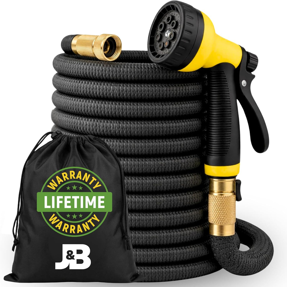 J&B Xpandahose 75Ft Expandable Garden Hose, Lightweight, Brass Connectors