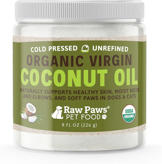 Raw Paws Virgin Organic Coconut Oil for Dogs & Cats (8-Oz) - Skin & Coat