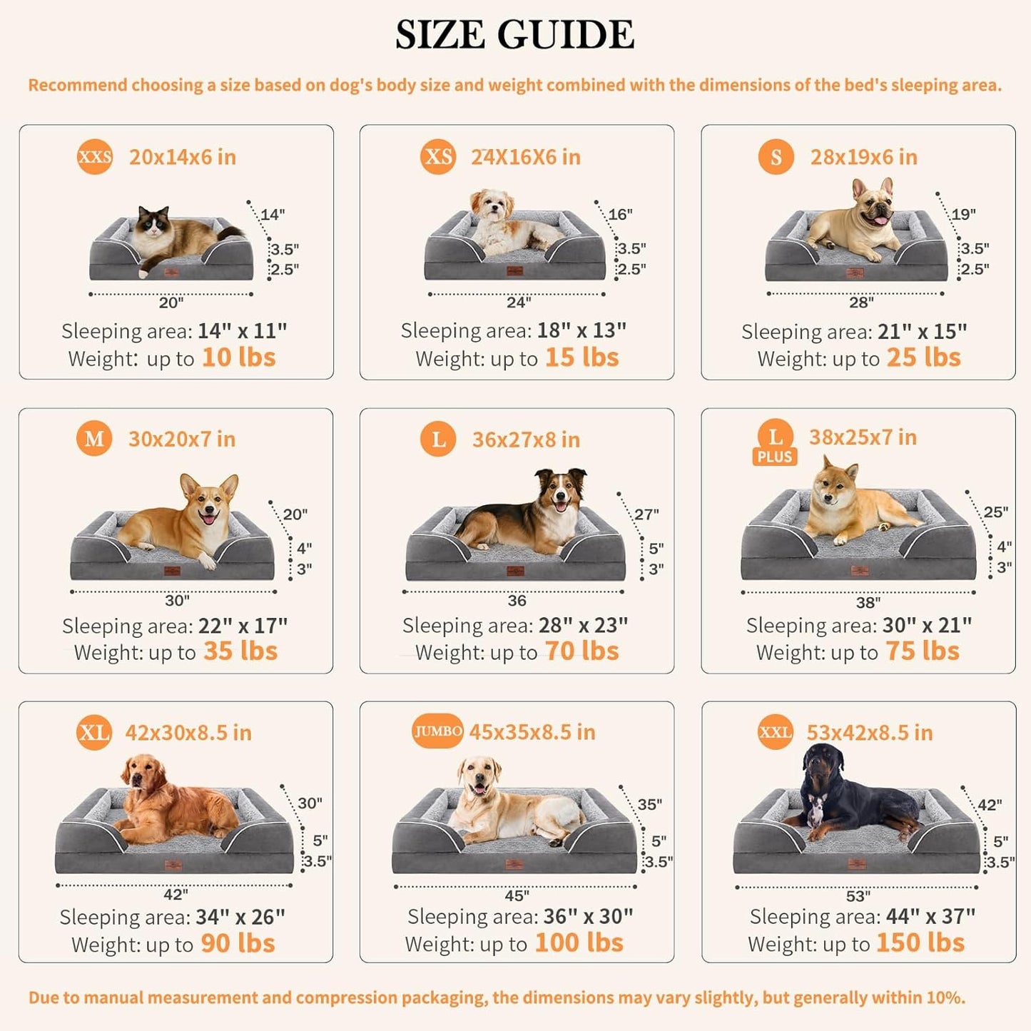 Comfort Expression Orthopedic Dog Bed for Extra Large Dogs 42X30 Inch, Waterproof Egg Crate Foam XL Pet Bed with Removable Bolsters, Dog Couch with Washable Cover & Non-Slip Bottom, Grey