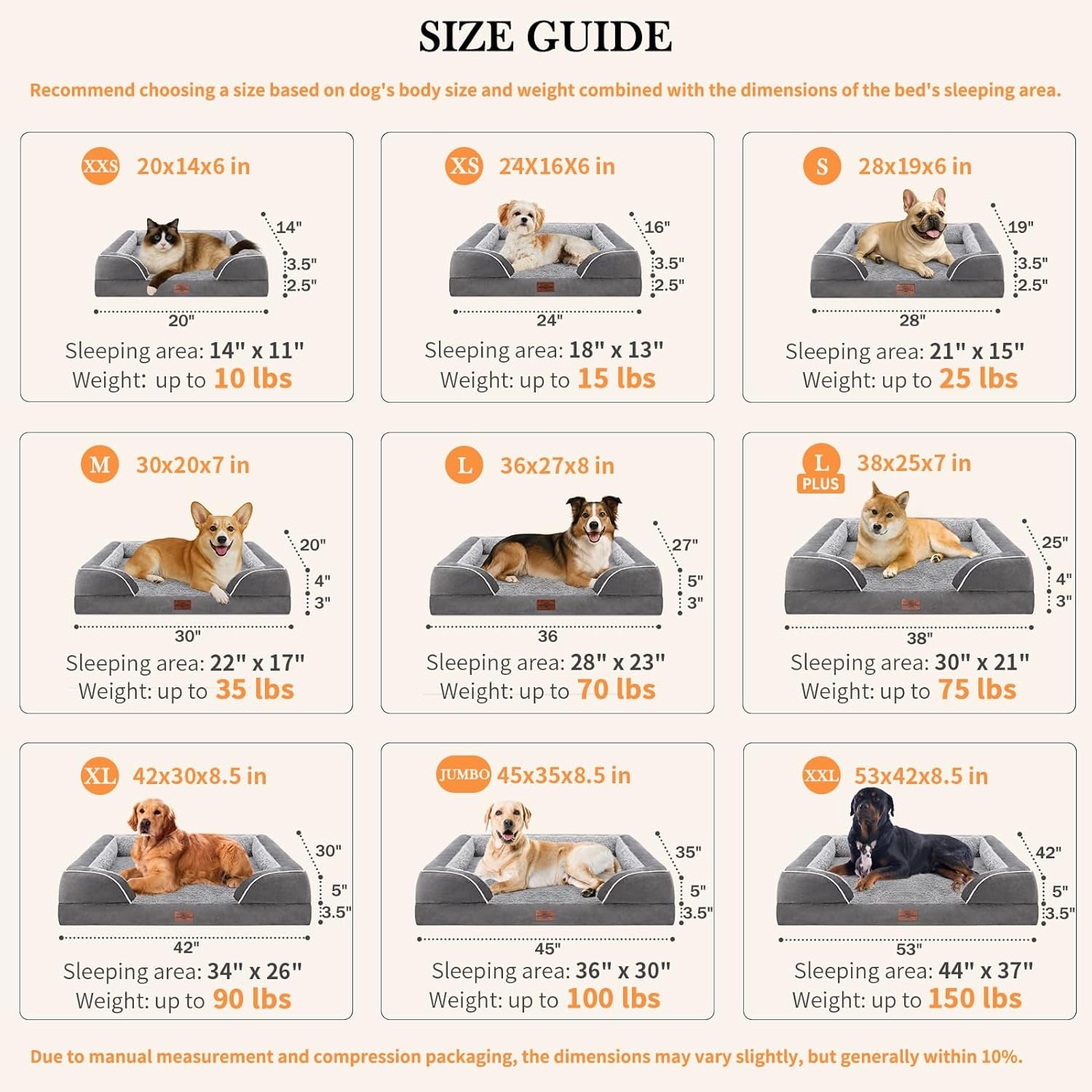 Comfort Expression Orthopedic Dog Bed for Extra Large Dogs 42X30 Inch, Waterproof Egg Crate Foam XL Pet Bed with Removable Bolsters, Dog Couch with Washable Cover & Non-Slip Bottom, Grey