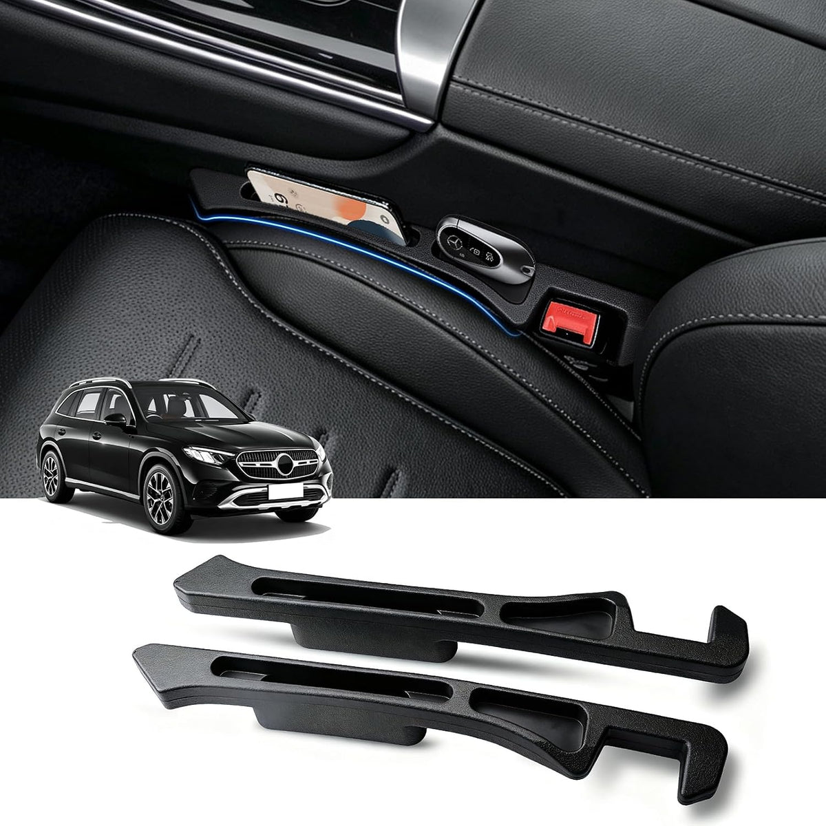 【Compatible with Mercedes-Benz GLE.GLC】 Car Seat Gap Filler, PU Leather 2-In-1 Car Seat Gap Organizer with Storage Slots & Charging Port, Anti-Drop Seat Gap Catcher, 2-Pack Car Interior Accessories