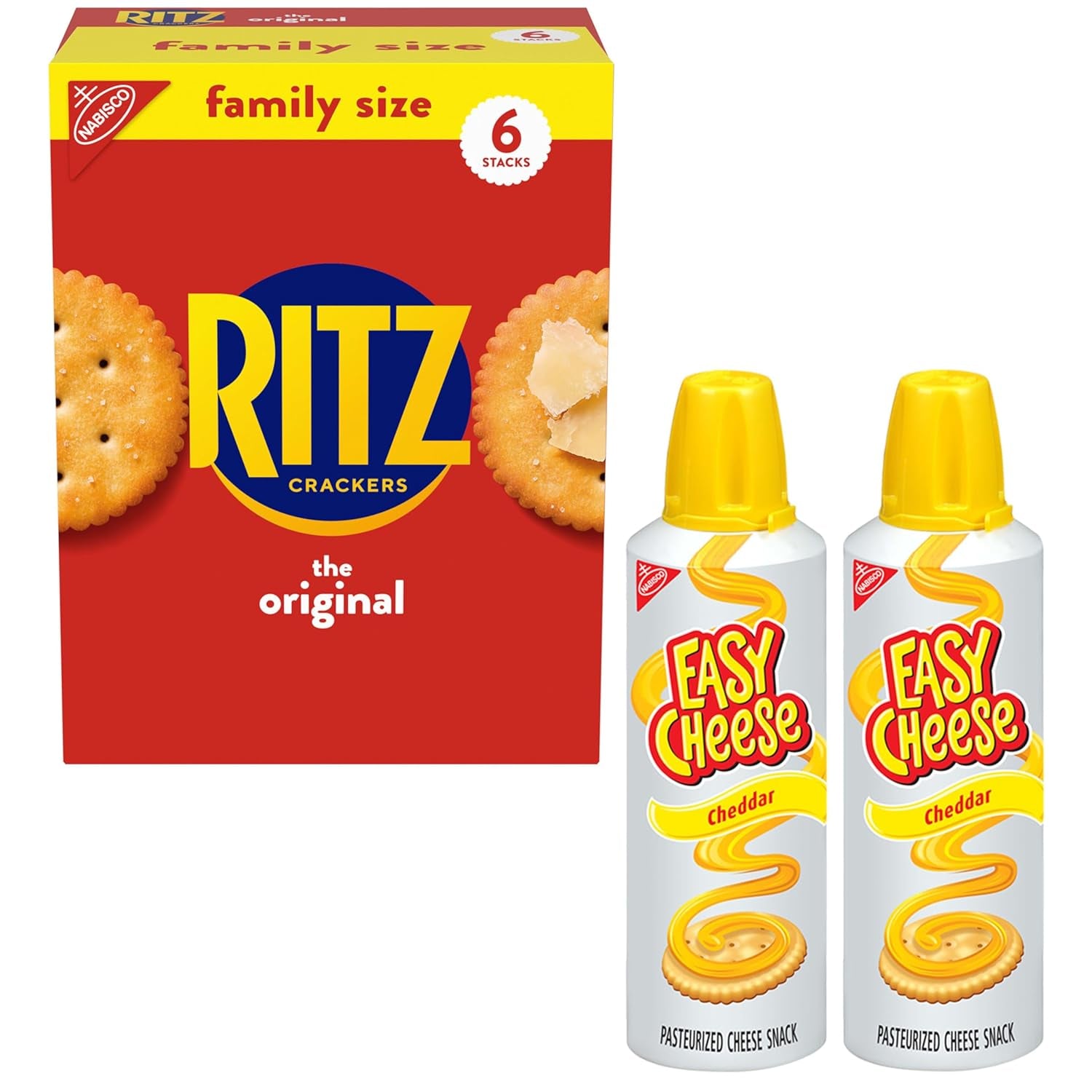 RITZ Original Crackers and Easy Cheese Cheddar Snack Variety Pack, 1 Family Size Box & 2 Cans