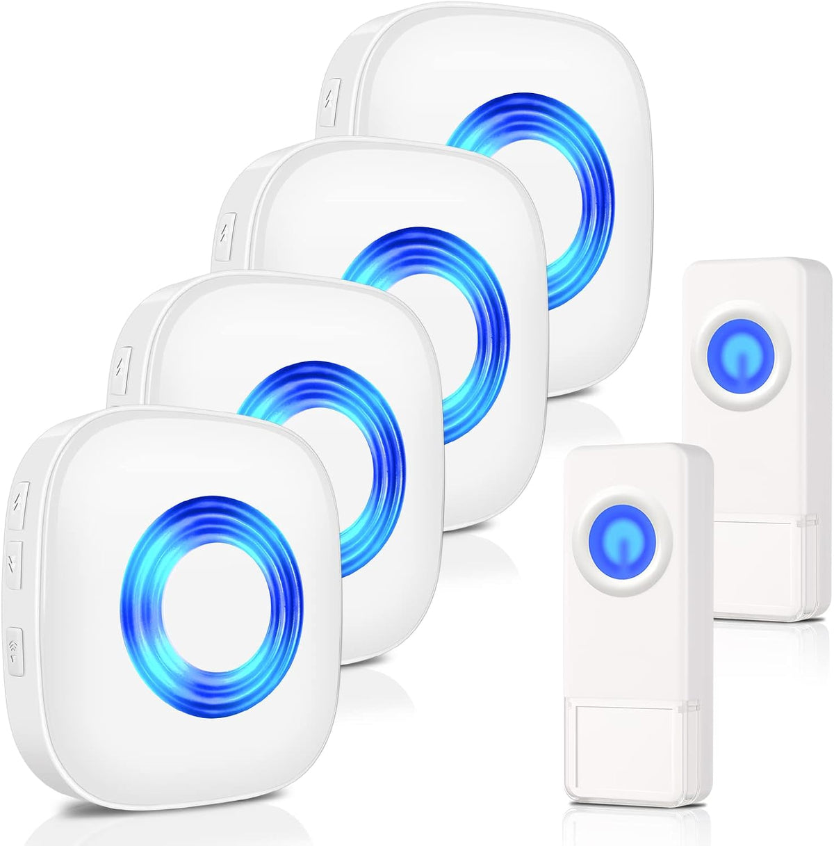 Wireless Doorbell with 4 Receivers 2 Buttons, Waterproof Door Bell Chime