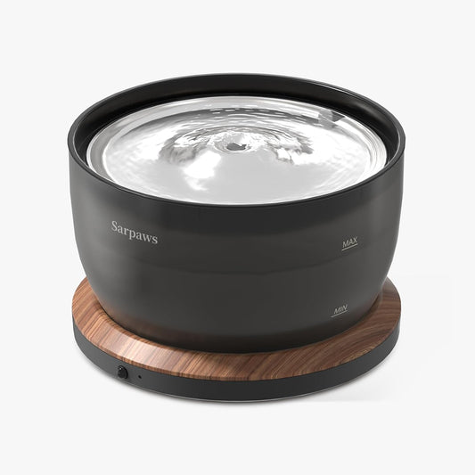 Sarpaws Cat Water Fountain, Wireless Battery Operated 101Oz/3L Pet Fountain with 304 Stainless Steel Tray, 2 Flow Modes, Ultra Quiet for Cats and Small Dogs