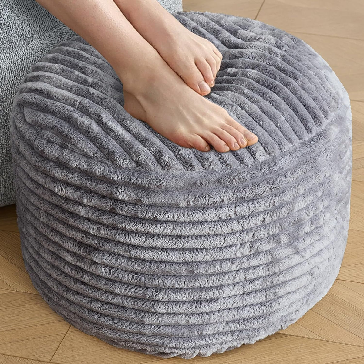 SHOUREN Stuffed round Ottoman,Pouf Ottoman Foot Rest,20 X 15,Dark Grey