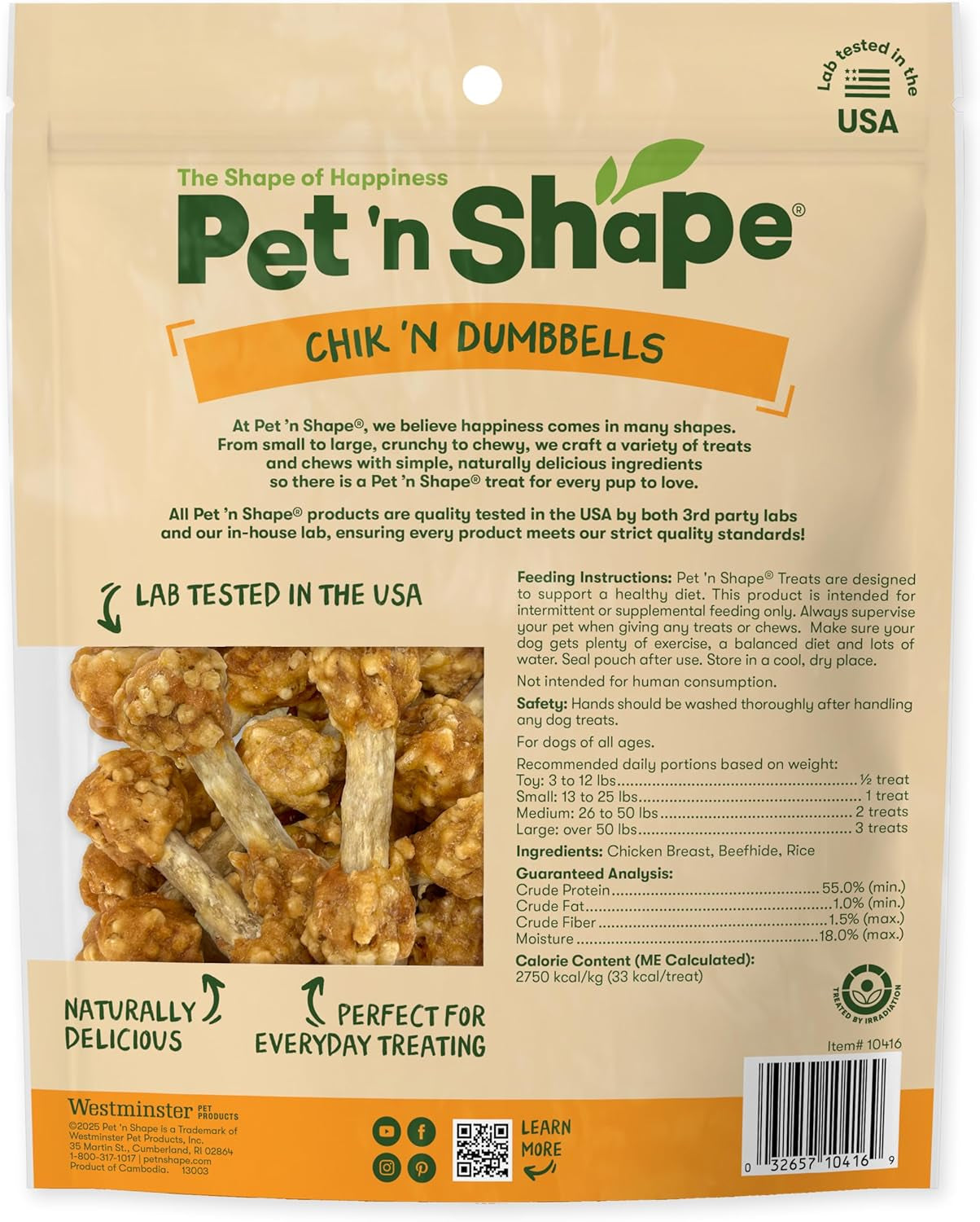 Pet 'N Shape Chik 'N Rice Dumbbells - Natural Dog Treats, Chicken, 1 Pound