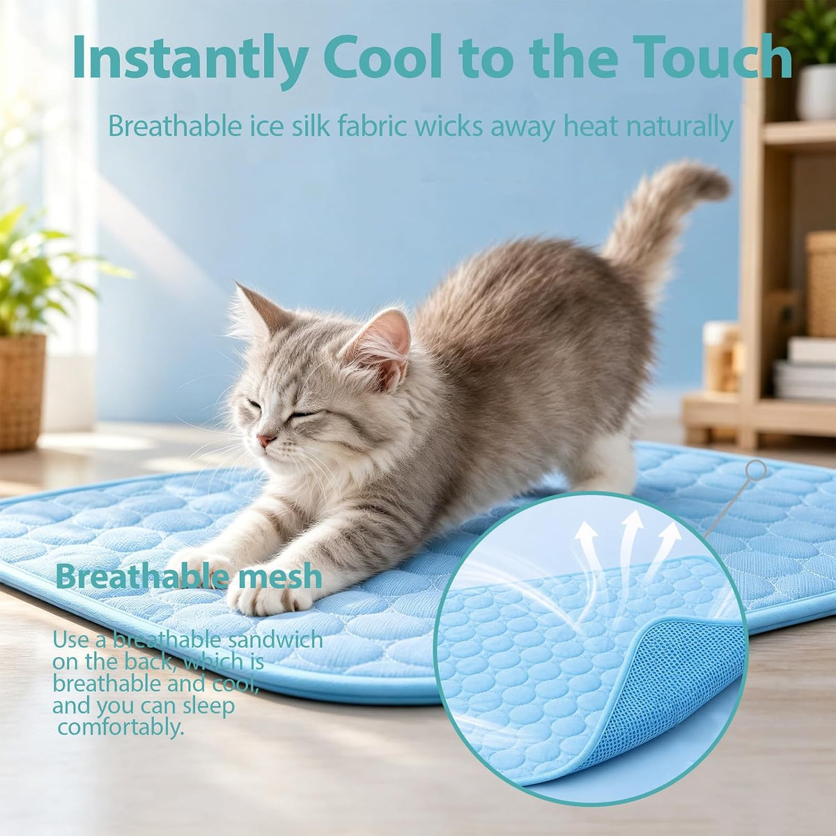 For Cats - Breathable Ice Summer Cushion, Portable & Lightweight, Gel-Free & Washable Pet Pad for Indoor Cats, Cat Beds, Sofas and Carriers (Large)
