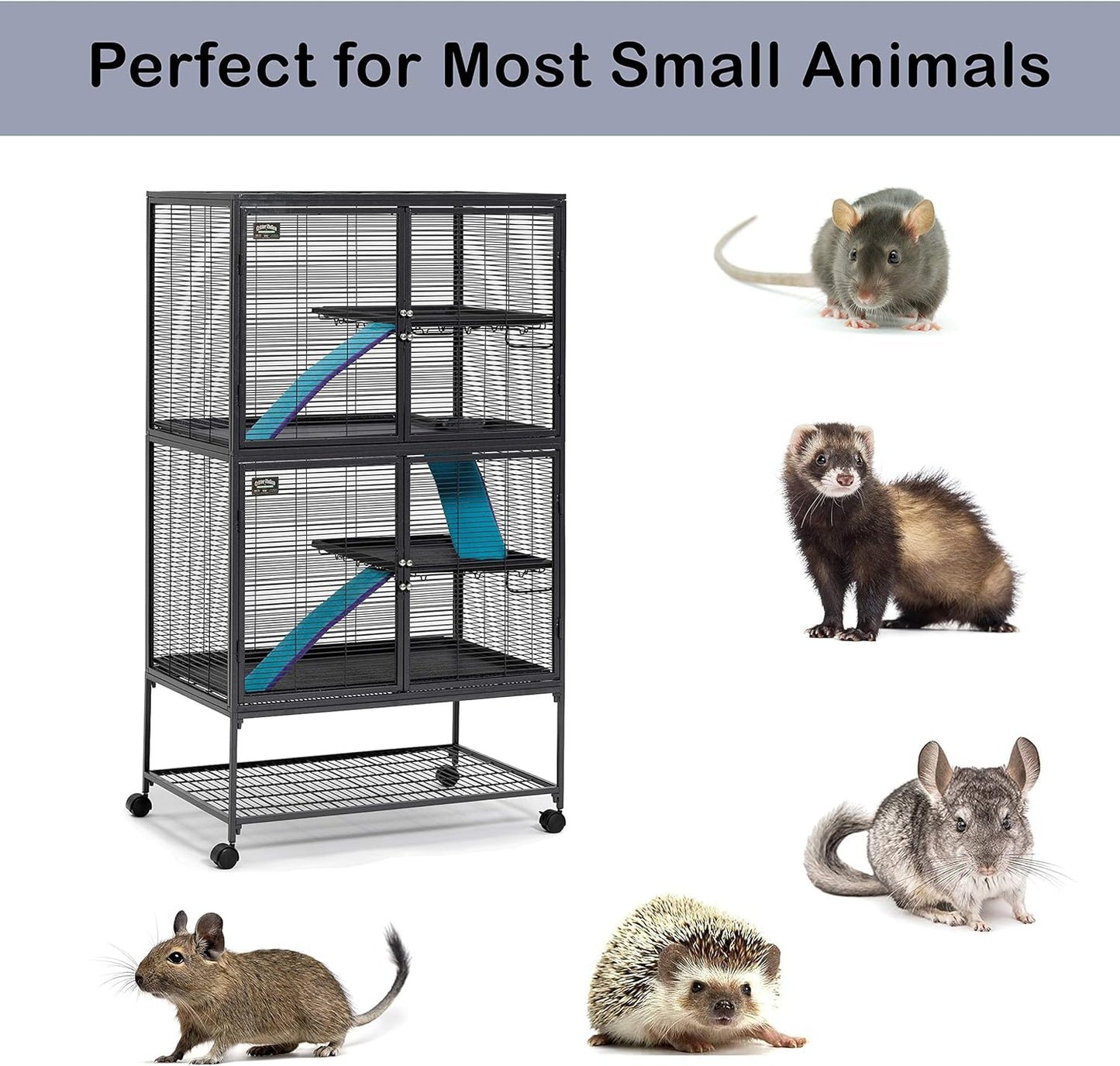 Midwest Homes for Pets Critter Nation Double Unit Small Animal Cage, 4 Tiers, Includes Pan, Shelf, Ramp & Cover, for Rats, Ferrets, Chinchillas, Sugar Gliders