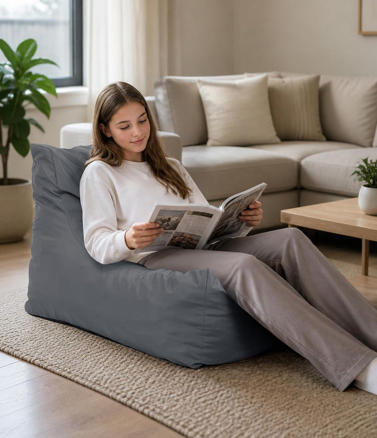 Outdoor Bean Bag Chair Lounger with Shredded Foam Filling, Gray