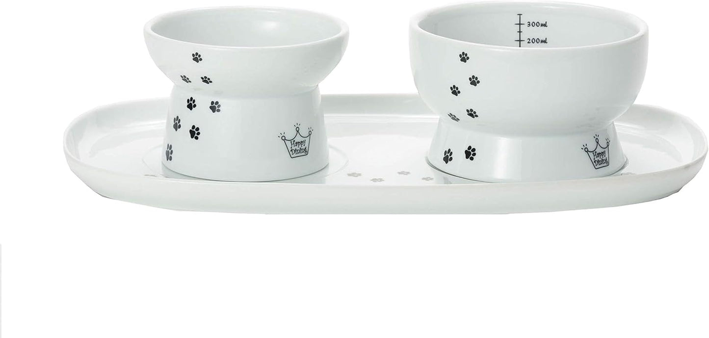 Necoichi Raised Cat Bowl Dining Tray (Bowl Set with Dining Tray)