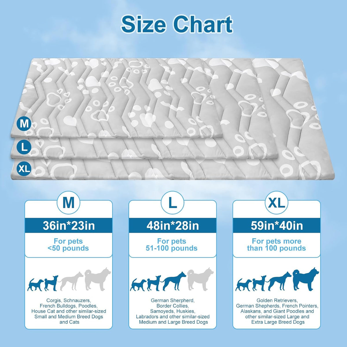 BEAUTYZOO Cooling Mat for Large Dogs, 48X28In Reversible Pad, Self-Cooling