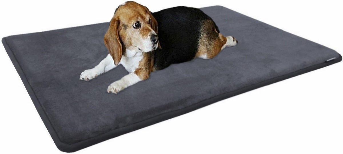 Dogbed4Less Gel-Infused Large Memory Foam Fleece Pet Dog Bed Mat Pillow Topper with Waterproof anti Slip Rubber Bottom - Fit 42"X28" Crate, Grey