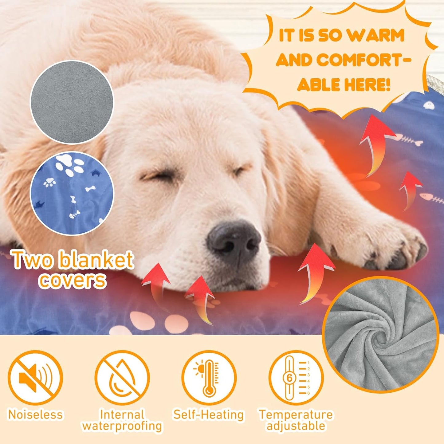 Dog Heating Pad 32"*18" for Outdoor Cat, Heated Dog Bed with Adjustable Temperature & Timer, Indoor Warming Waterproof Pet Heating Pad Mat with Chew Resistant Cord, Replacement Cover for Puppy Kitten