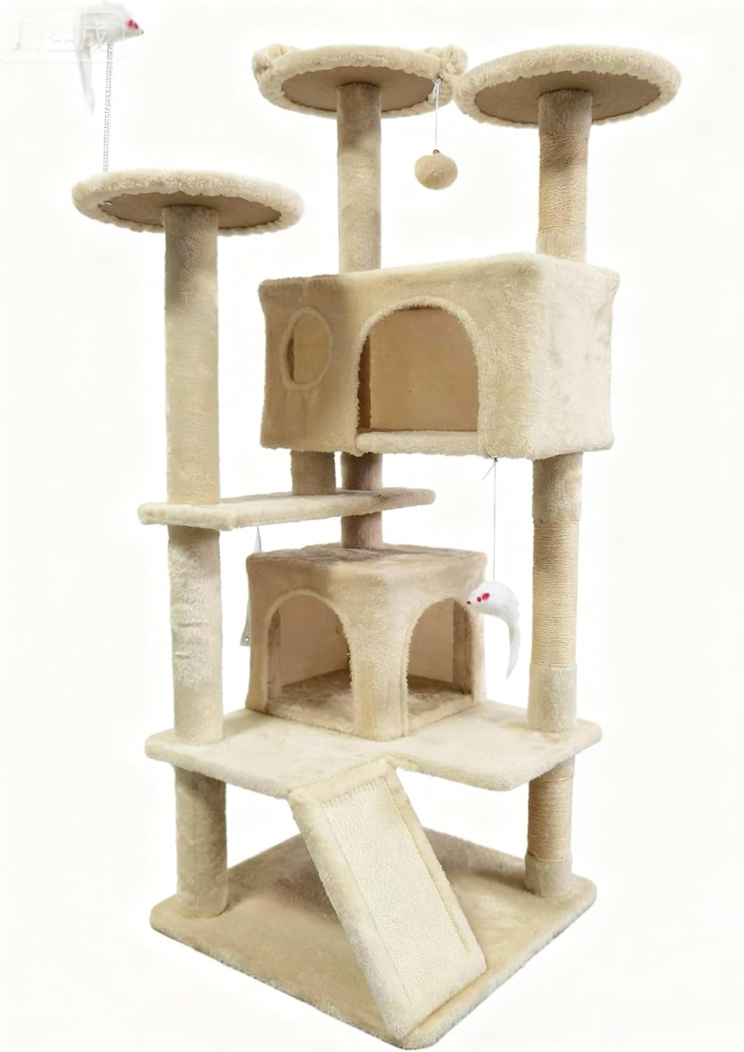 Cat Tree Tower for Indoor Cats,Cat House with Sisal Scratching Post,Multi-Level Cat Condo and 3 Large Platforms (Beige)