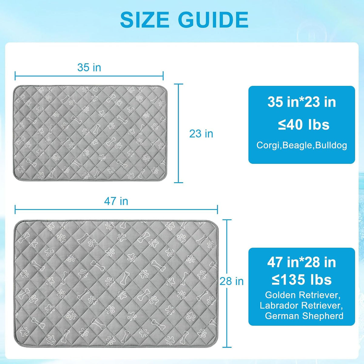 BEAUTYZOO Dog Cooling Mat, Durable Cooling Mat for Large Dogs 47X28In, Grey