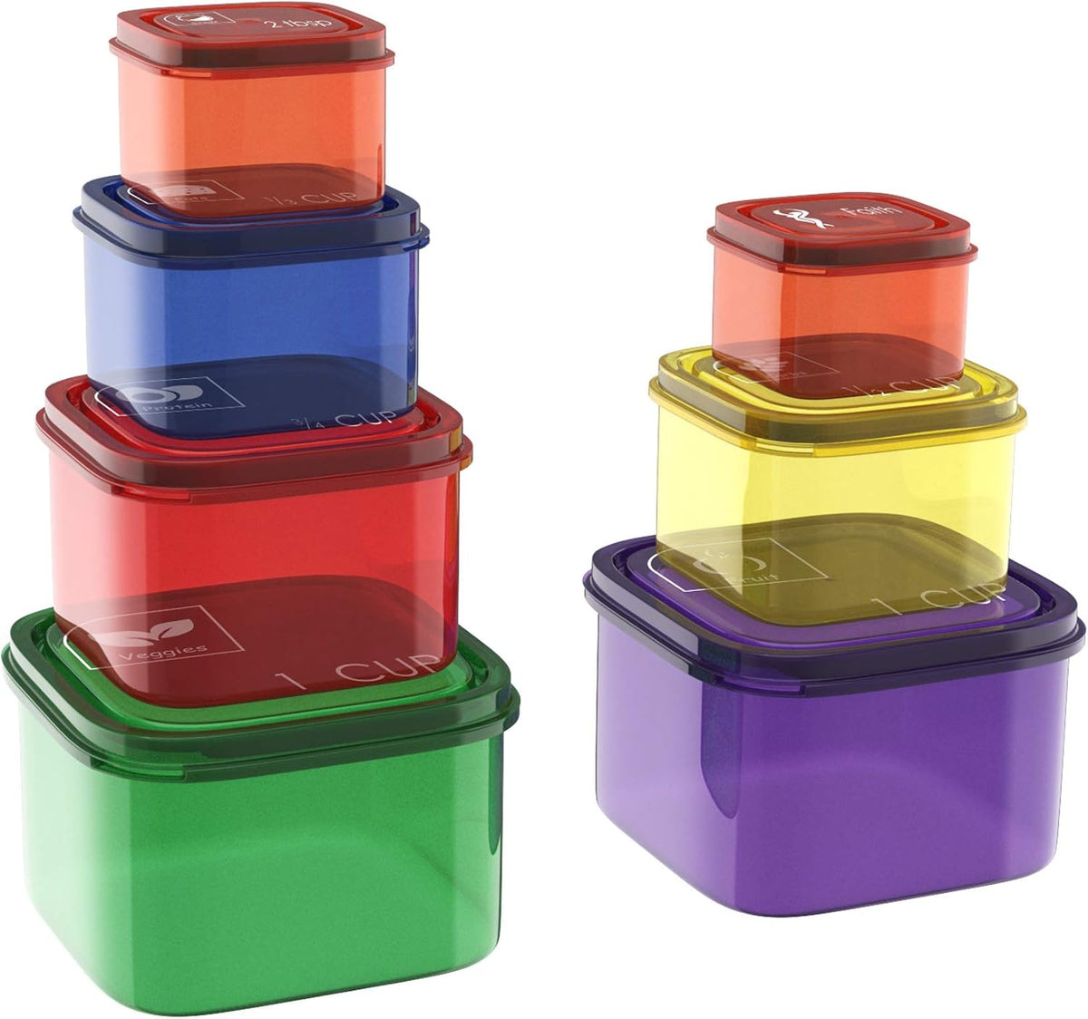 Classic Cuisine Portion Control Containers - 7 Piece Color Coded Food Storage Set for Meal Prep, Dieting– BPA and DEHP Free, Microwave/Freezer Safe
