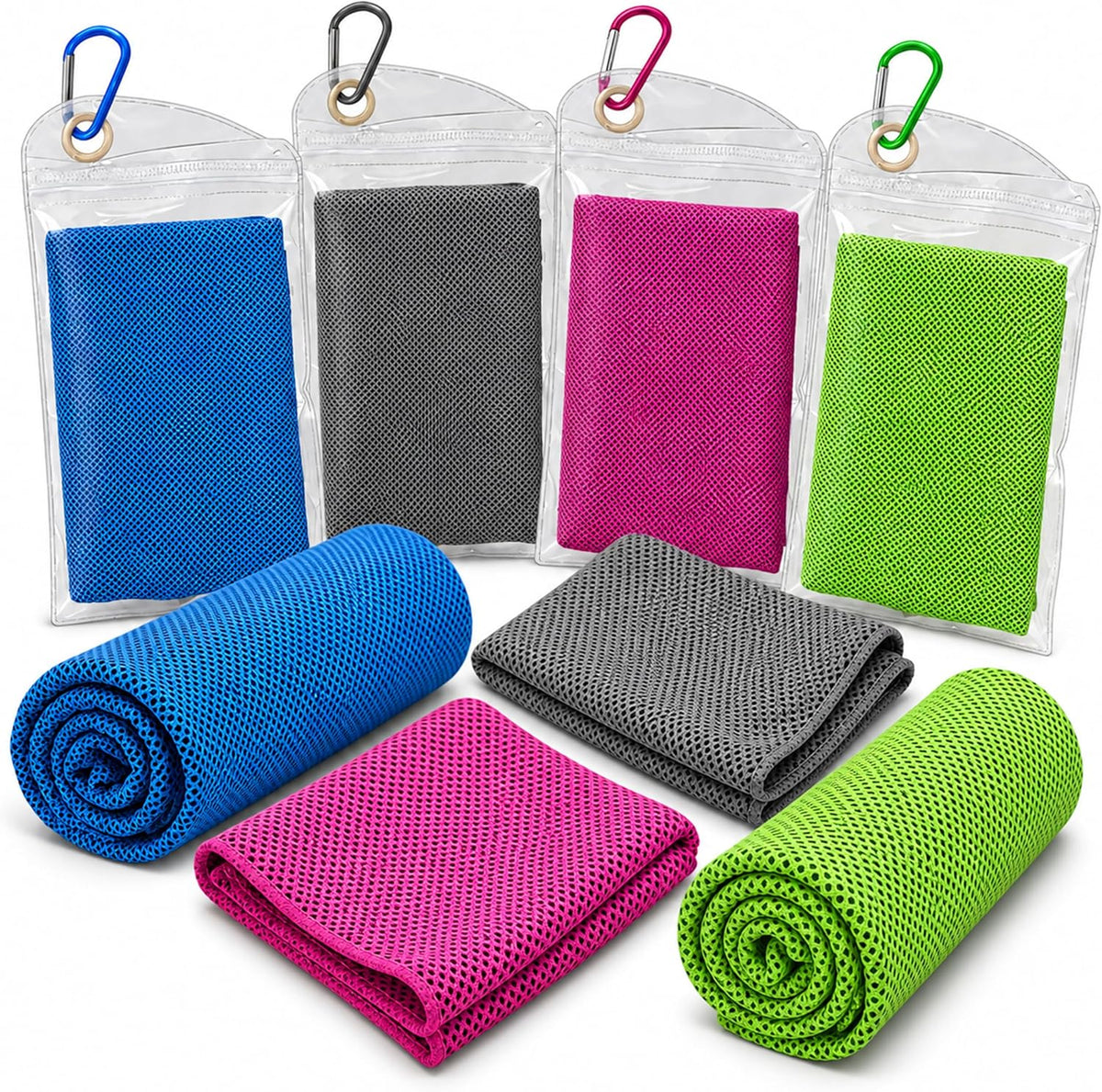 4 Pack Soft Breathable Mesh Microfiber Cooling Towels for Neck and Face, 47" X 12" Cooling Wraps for Gym, Running, Yoga, Golf, Camping, Travel, Sports, Hiking, Outdoor Work & Hot Weather, Fitness Gear