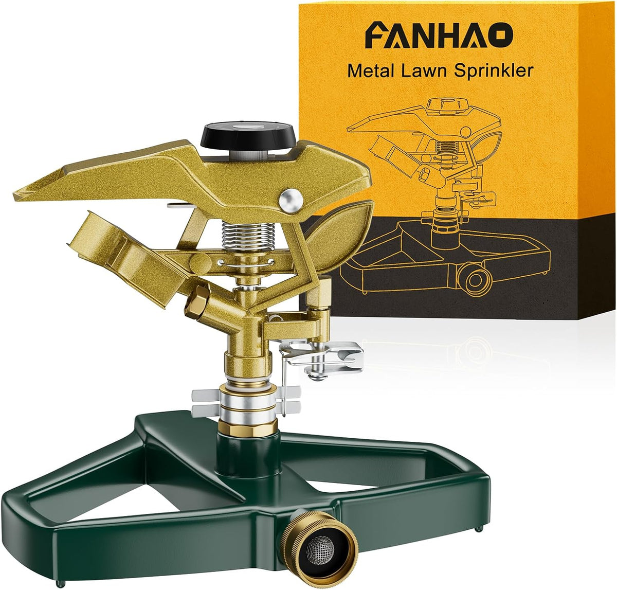 FANHAO 100% Metal Impact Lawn Sprinkler for Yard, Covers up to 5800 Sq. Ft