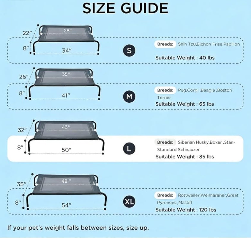 50" Lx32 Wx8 H Cooling Elevated Dog Bed for Large Dogs with Non-Slip Floor Protectors & Breathable Mesh, Raised Indoor & Outdoor Dog Cot Pet Hammock, Grey