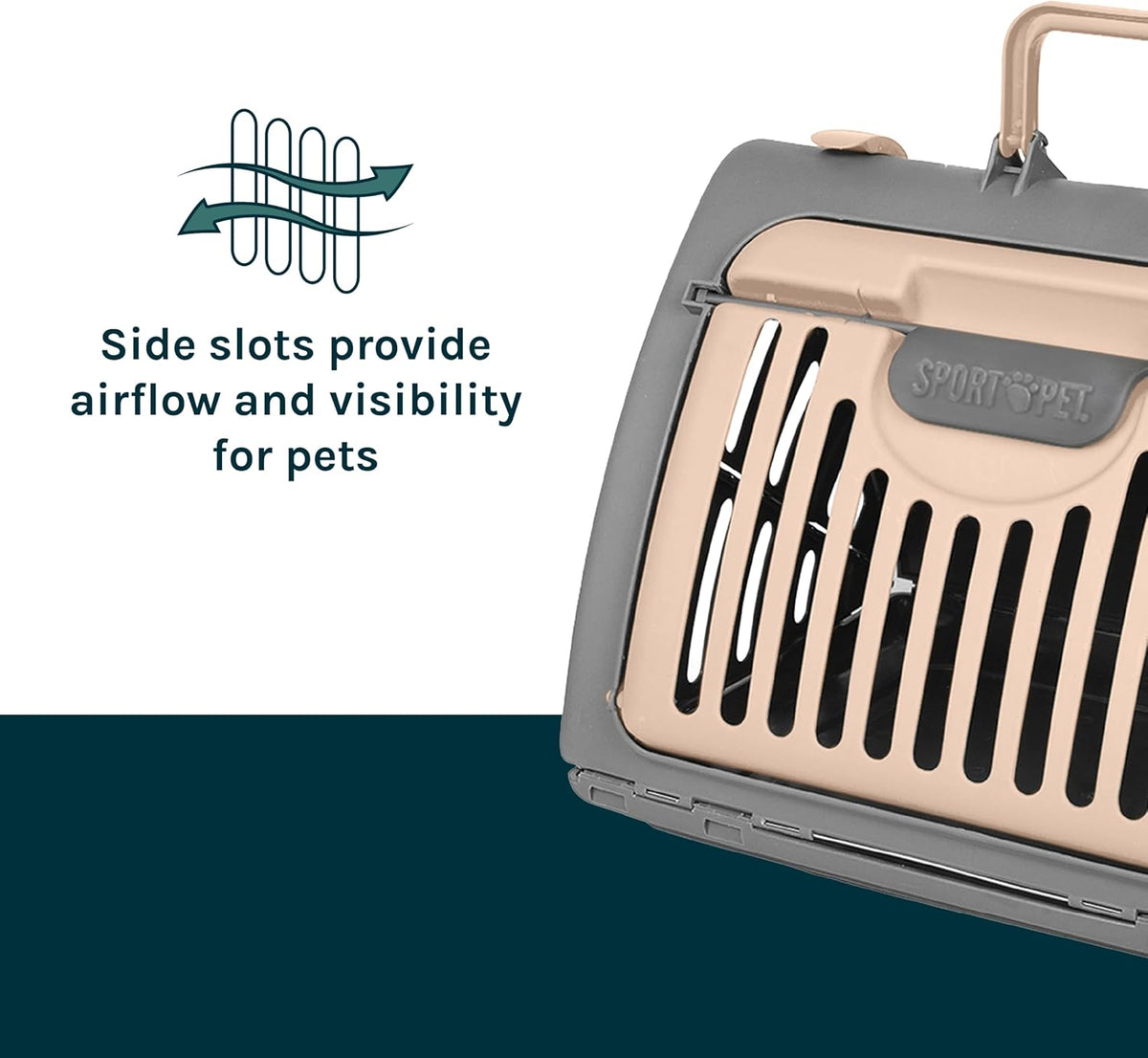 Sportpet LARGE Hard-Sided Travel Cat Carrier - Cat Carrier with Patented Wide Side-Opening Door, Foldable Portable Pet Carrier with Removable Bed for Cats & Small Pets up to 25Lbs - Gray/Tan