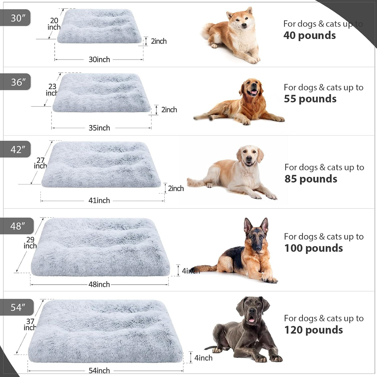 XXL Dog Bed Washable, Waterproof Large Crate Pad 48", Jumbo Plush Pet Mats