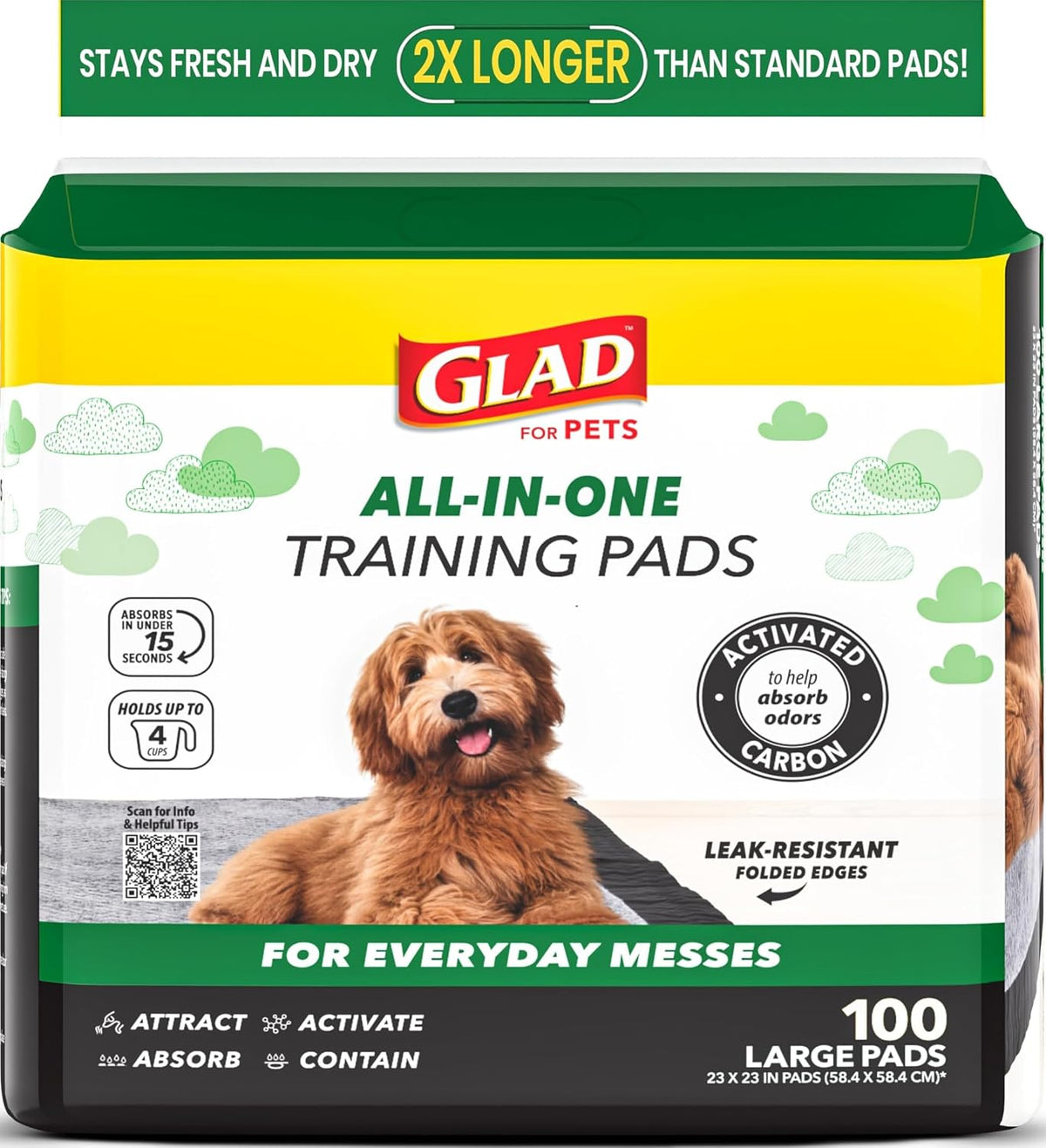 Glad for Pets, Puppy Pads - Activated Carbon, Dog Pee Pads, 100 Count