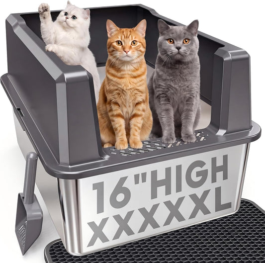 Tripamin XXXXXL Stainless Steel Litter Box with High Sides 28"X20"X16"