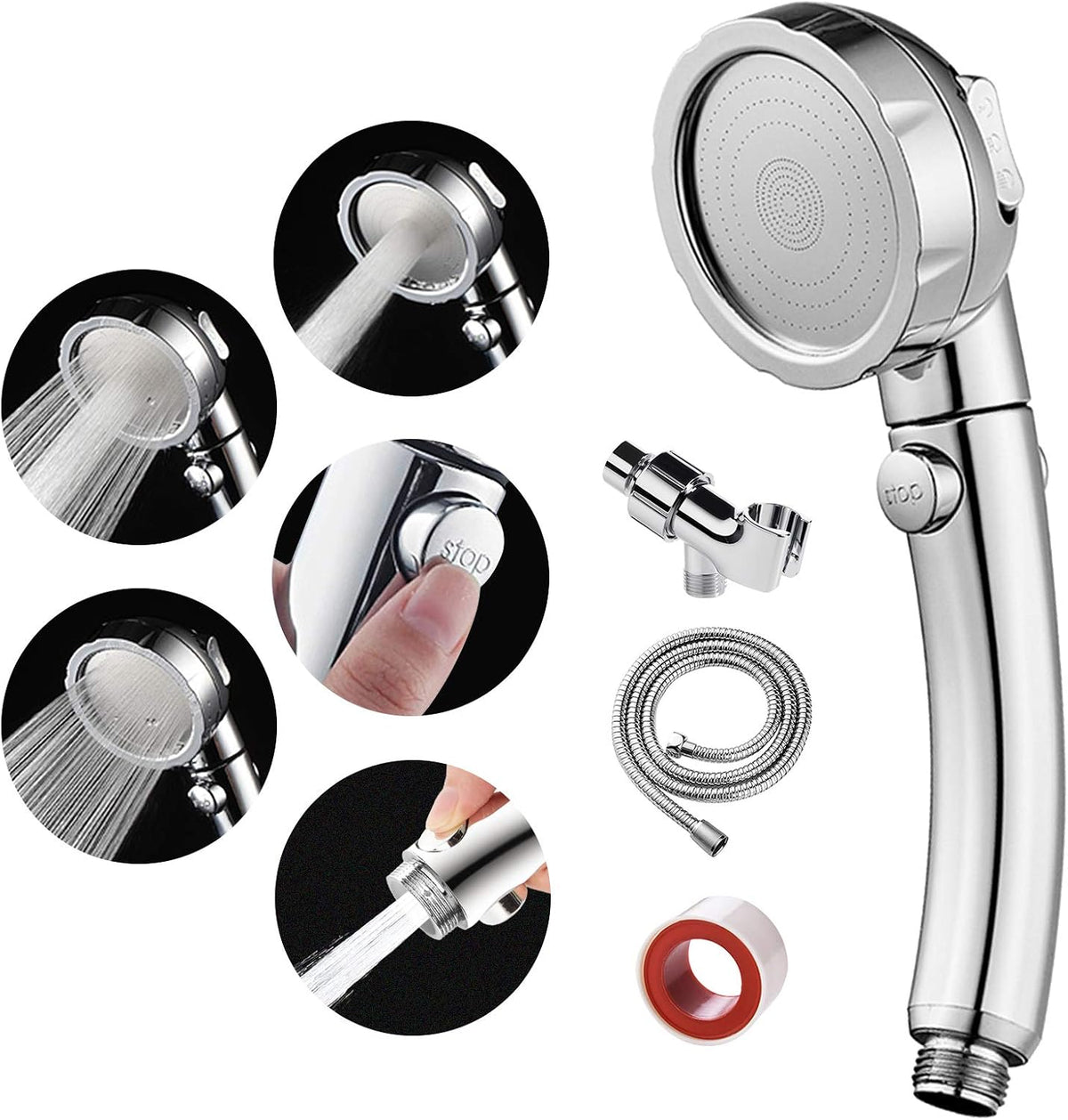 SINGSUO High Pressure Handheld Shower Head with on off Switch (Chrome)